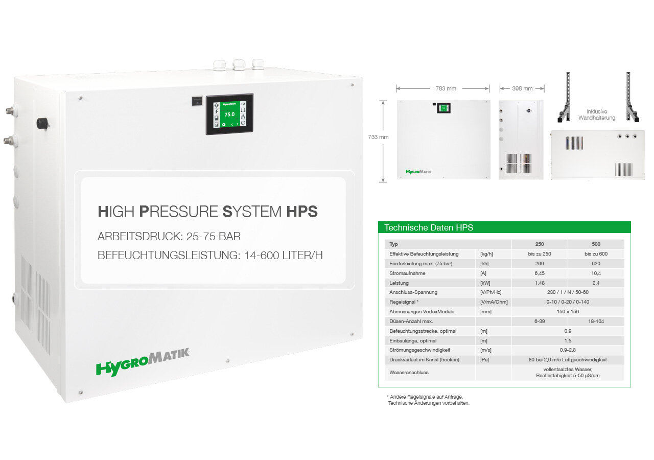 Technische Daten HPS Luftbefeuchtung