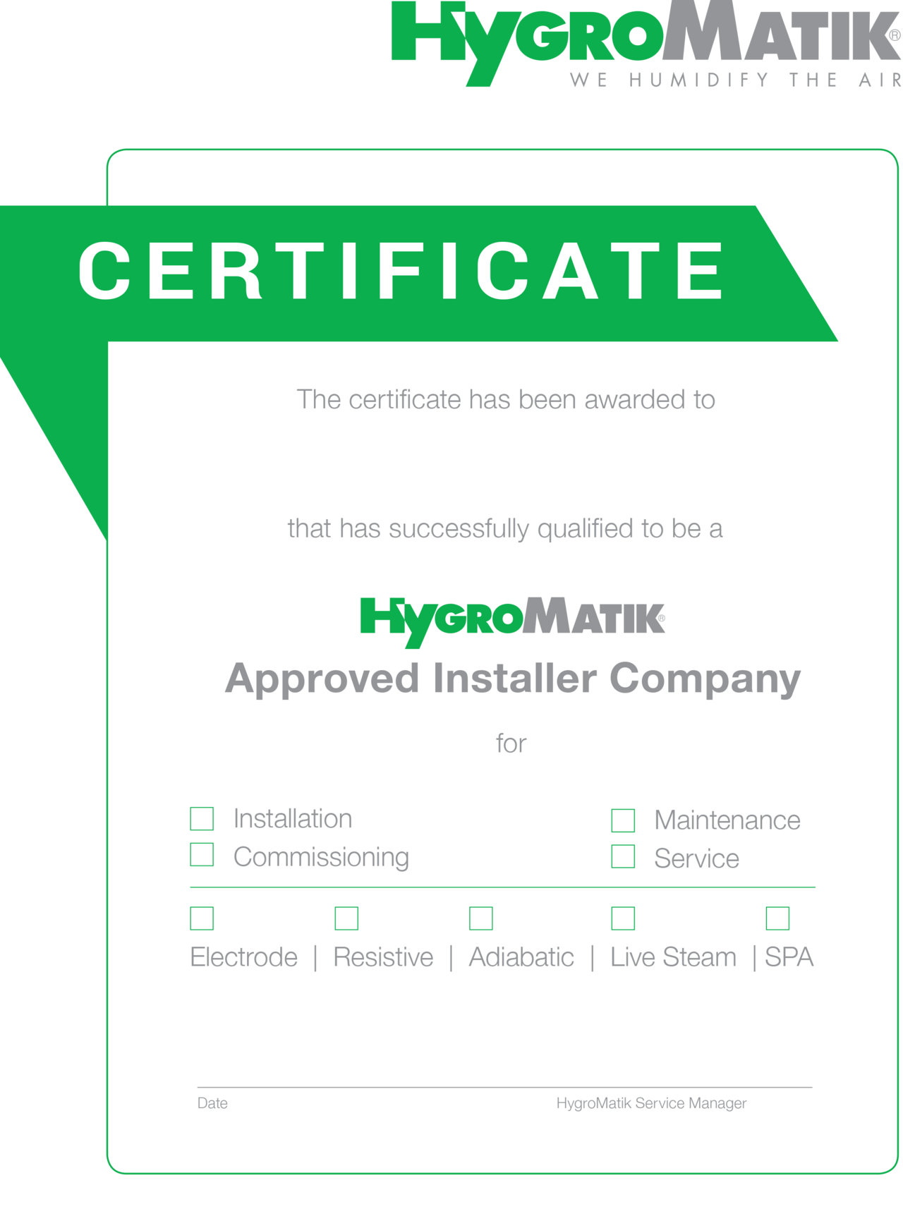 air humidification hygiene quality certificate